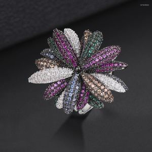 Anéis de casamento em forma de flor anel de dedo Dubai joias zircônia cúbica incrustada noivado parure bijoux femme