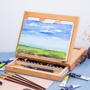 絵画用品アーティストのための木製テーブルイーゼルスケッチ引き出しボックスポータブルデスクトップラップトップアクセサリースーツケースペイントアート230826