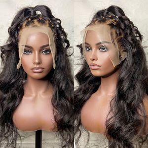 Volle Spitze-Perücken für schwarze Frauen, gewellt, klebefrei, 13 x 4, Spitze-Frontal-Perücke, brasilianisches Remy-Haar, 76,2 cm, HD, transparentes Echthaar