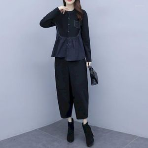 Women's Two Piece Pants Womens Western Style Slim Covering Wide Leg Set Of Age Reducing Fashion Autumn Trendy Casual Wear