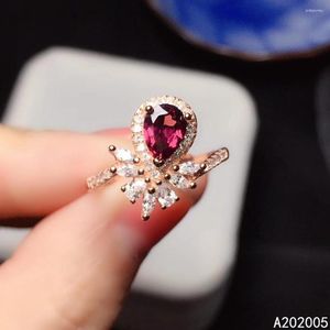 Cluster Rings KJJEAXCMY Fine Jewelry 925 Sterling Silver Gem Natural Garnet Female Woman Lady Girl Crystal Adjustable Ring Support Test