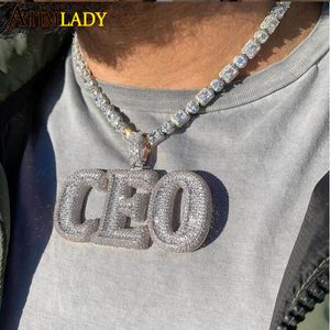 Pendant Necklaces Hip Hop Fashion CZ Letter CEO Pendant Necklace Iced Out Bling 5A Cubic Zirconia Full Paved Tennis Chain For Boy Men Jewelry 230826