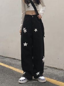 Women's Jeans HOUZHOU Y2K Retro Streetwear Black Cargo Jeans Women Gothic Punk Vintage Kpop Print Wide Leg Denim Panrts Female Autumn Trousers 230826