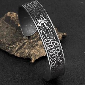 Bangle Euramerican Accessories Wholesale Titanium Steel Bracelet Retro Opening Viking Tree Of Life Stainless Hand