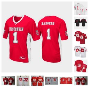 Wisconsin Badgers Football Jersey 3 Keontez Lewis 55 Maema Njongmeta 70 Barrett Nelson 50 Aidan Vaughan 21 Jonas Duclona 20 Nate White 34 Jackson Acker 48 Dakovich