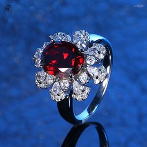 Wedding Rings Female Engagement Fashion Red Stone 8 10MM Shiny Hand Jewelry Accessories