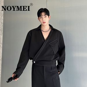 Erkek ceketler nomei crossover plaket açık çizgi yaka ceket siyah sonbahar 2023 moda Kore tarzı erkek ceket modaya uygun wa2456 230826