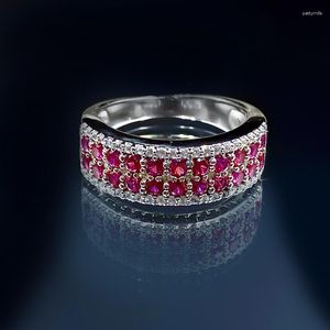 Anéis de cluster Primavera Qiaoer Vintage 925 Sterling Silver Simulado Moissanite Ruby Gemstone Aniversário Fine Jewelry para Mulheres