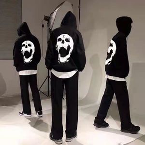 Erkek Hoodies Sweatshirt Y2K Kafatası Baskı Hoodie Sweatshirt Sonbahar Gotik Hoodie Harajuku Ceket Yüksek Sokak Giyim Bayanlar Erkekler Zip Hoodie 230827