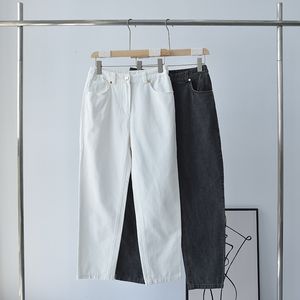 Kadınlar Jean's Pants Sonbahar Kot High Bel Moda İnce Streç Pamuk Beyaz Konik Düz Pantolon Kadın 230826