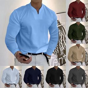 Men's Dress Shirts Mens Casual V Neck Long Sleeve Slim Fit Collar Office Blouse Business Formal Tops Tee Men Clothing Four Seasons