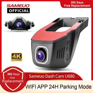 Mini Câmeras Sameuo Carro Oculto DVR Dash cam Wifi Câmera Frontal e Traseira 4K 2160P 1080P loop record APP controle grava o processo de condução 230826