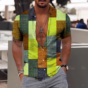 Erkekler Elbise Gömlek Erkekler İçin Gömlek Patchwork Ekose Desen Giysileri Gevşek Büyük Boy Kısa Kollu Üstler Moda Günlük Tatil 230826