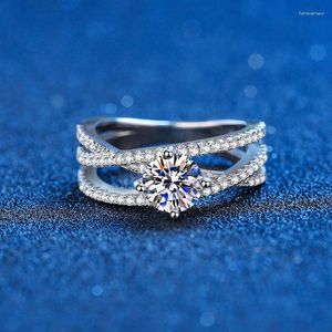 Cluster Rings Real Moissanite 14K White Gold Plated 4 Prong Petite Twisted Vine 1Ct Diamond Engagement Ring Promise Gift Brud SMEE sach