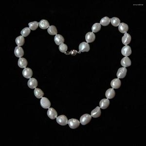 Correntes mão atada colar de água doce branco barroco pérola 11-12mm 45cm para mulheres moda jóias