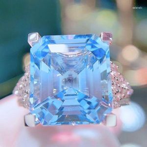 Cluster Rings Guild HN2023 Aquamarine Ring Fine Jewelry Pure 18K Gold Natural 7.93CT Blue Gemstones