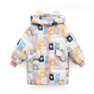 Neue Winter-Kinder-Kaliko-lange Daunenjacke, Jungen- und Mädchen-Daunenjacke, großer Kindermantel