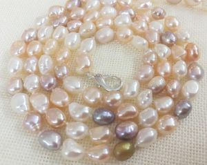 Chains 30'' 80cm Women Jewelry Necklace 9x10mm Pearl White Pink Purple Baroque Handmade Real Cultured Freshwater Gift