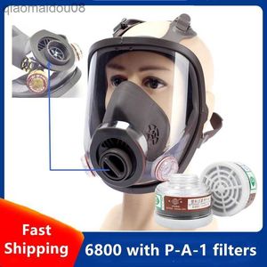 Protective Clothing Gas Mask 6800 Carbon Filter Box P-A-1 Large PC Lens Full-Face Proteciton Rubber Respirator 0.5m Pipe Chemical Safety Work HKD230826