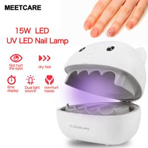 Nagelorter mini söt husdjur torktumlare 15W UV LED -lampa för manikyrtorkningsmaskin smart sensor 30s 60s 90 -tal med lagringslåda trådlös diy 230828