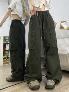 Women's Pants Cotton Army Green Vintage Men Overalls Autumn Women Cargo Elastic Waist Hip Hop Loose Straight Wide Leg Casual Trousers XL