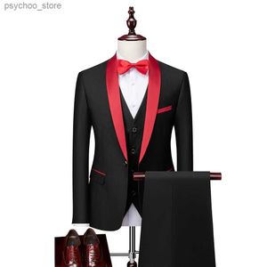 Mens Suits 3 Pieces Set Formal Slim Fit Tuxedo Prom Suit / Man Groom Wedding Blazers High Quality Dress Jacket Pock Pants Vest Q230828