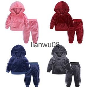 Set di abbigliamento Autunno Inverno Set di vestiti per bambini 2020 Nuove ragazze Bambini Felpa con cappuccio in velluto spesso Pantaloni 2 pezzi Vestito sportivo per ragazzi Vestiti caldi x0828