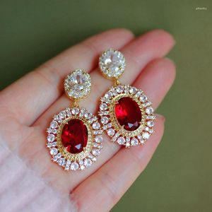 Dangle Earrings Top Quality Luxury Fashion Oval Red Stone Drop Elegant For Women Jewelry Birthday Gift Party Wedding Bridal