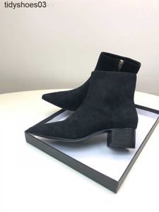 the row shoes High Shoes Dress quality Small Women's Boots Side Zipper Cowhide Pointed Low Heel Short Slender Simple Versatile Boots Size 34-39 8HUO 3BFP