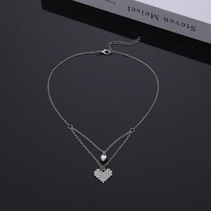 Pendant Necklaces 2023 Senior Fashion Women Fine Double Link Chain Metal Heart Party Necklace Jewelry Gift Wholesale Sale