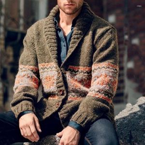 Męskie swetry stary swobodny sweter z dzianiny z klapą i długim rękawem płaszcz kardiganowy