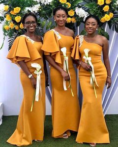 Afrika Nijeryalı Denizkızı Nedime Elbiseleri 2023 Sarı Altın Bir Omuz Açık Plaj Hizmetçisi Onur Düğün Konuk Partisi Elbise