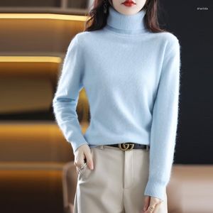 Kvinnors tröjor Mink Cashmere Sweater Autumn/Winter Topps Casual Solid Pullover Over -Basic Underrock Loose Wool Polo Blue