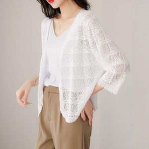 Damenjacken Frühling Sommer Frauen Strickjacke Mantel Lose Dünne Ausgehöhlte Cape Oberbekleidung Jacke