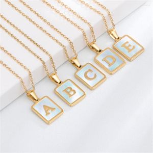 Anhänger Halsketten Mode Quadratische Muschel Buchstaben Halskette Einfache Edelstahl 26 A-Z Alphabet Frauen Mädchen Geburtstag Schmuck Geschenke