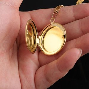 Pendant Necklaces Round DIY Po Frame Necklace For Women Mirror Polish Stainless Steel Locket Family Lover Jewelry Gift