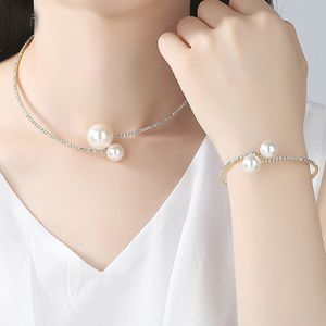 Popolare set di braccialetti con colletto placcato in argento a fila singola con collare di perle. Vendita calda