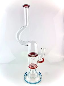 Smoking Pipes American red with atomic stardust pillar bong 18 inch 18mm joint bent neck 6 arms high quality with horn bowl