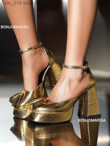 Chunky Women Platform Strap For Dress Heel Ankle Gold Sier Bling Sandals Fashion Sexy Marry Jane Shoes 2024 Spring Brand New T230828 809