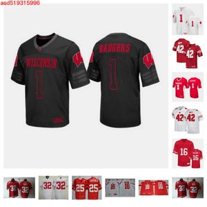 Camisa de futebol Wisconsin Badgers 52 Kaden Johnson 24 Hunter Wohler 0 Braelon Allen 1 Chez Mellusi 8 Tanner Mordecai 20 Braedyn