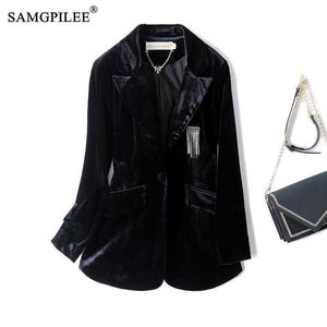 Black Gold velvet Suit Jacket Women 2023 Spring Autumn New Female Elegant Temperament Slim Outwear Lady Blazer Coats HKD230825