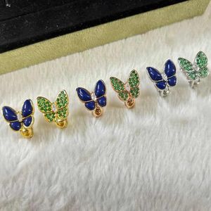 مصمم عالي الجودة Silver 925 العلامة التجارية Vanke Eurasian Blue Granite Green Diamond Earrings Luxury Women's Holiday Gift Boutique أقراط