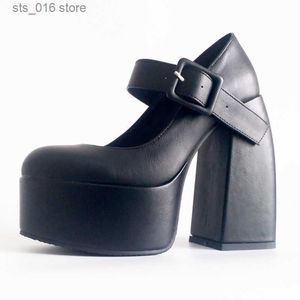 Mary White Dress Black Janes Super Thick High Hoels Platforms Pumpar för Women Spring Summer Shallow Party Chunky Dance S D5F7