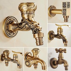 Bathroom Sink Faucets Washing Machince Faucet Garden Bibcocks Tap Antique Brass Dragon Carved Machine Outdoor Cold