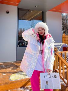 Trench da donna Piumino invernale in cotone Medio lungo Contrasto di colore coreano sciolto viso luminoso con cappuccio da donna