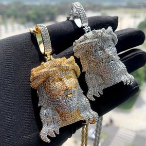 Ketten Big Jesus Christus Kopf Halskette Anhänger mit Seilkette für Männer aus Bling Cubic Zirkonia asphaltiert Hip Hop Christian Schmuck