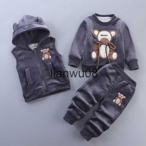 Conjuntos de roupas Novo inverno bebê roupas conjuntos outono meninos meninas algodão grosso quente capuz camisola dos desenhos animados bonito urso três peças crianças terno 04y x0828