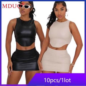 Work Dresses 10pcs Bulk Items Wholesale Lots PU Leather Two Piece Sets Women Mini Skirt Suits Vestidos Sexy Y2k Dress Streetwear M11920