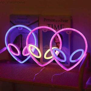 Luz de néon festa led alienígenas et colorido rosa led night light para decoração do quarto sinal de néon papel de parede natal lâmpada de néon hkd230825