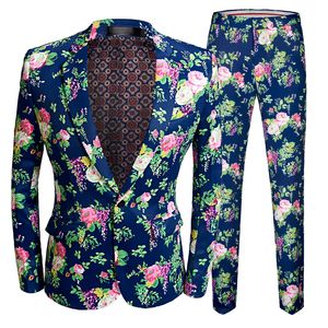 Men s kostymer blazers design rosa blommor kostymer scen sångare bröllop brudgum tuxedo kostym blå kostym hög kvalitet prom klänning 230828